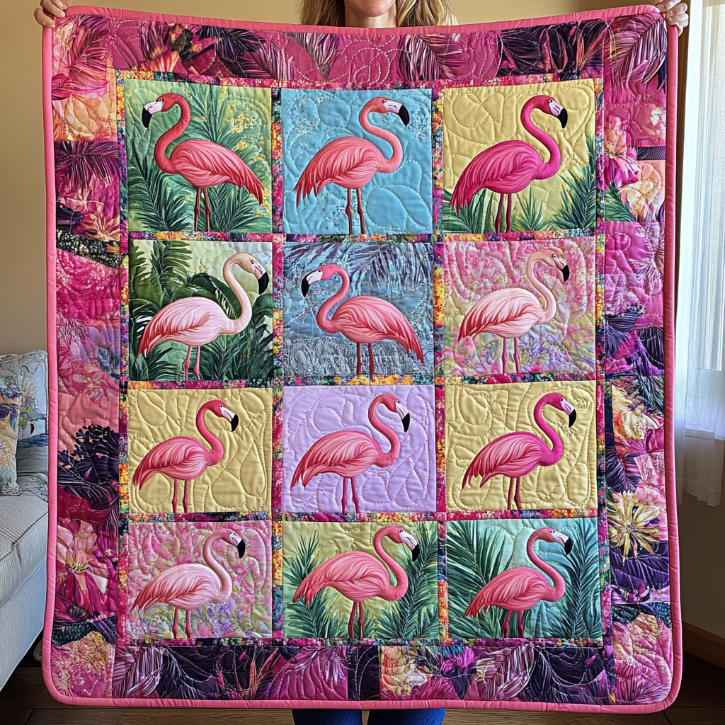 Adorable Flamingo Quilted Blanket - Throw (55" x 60")