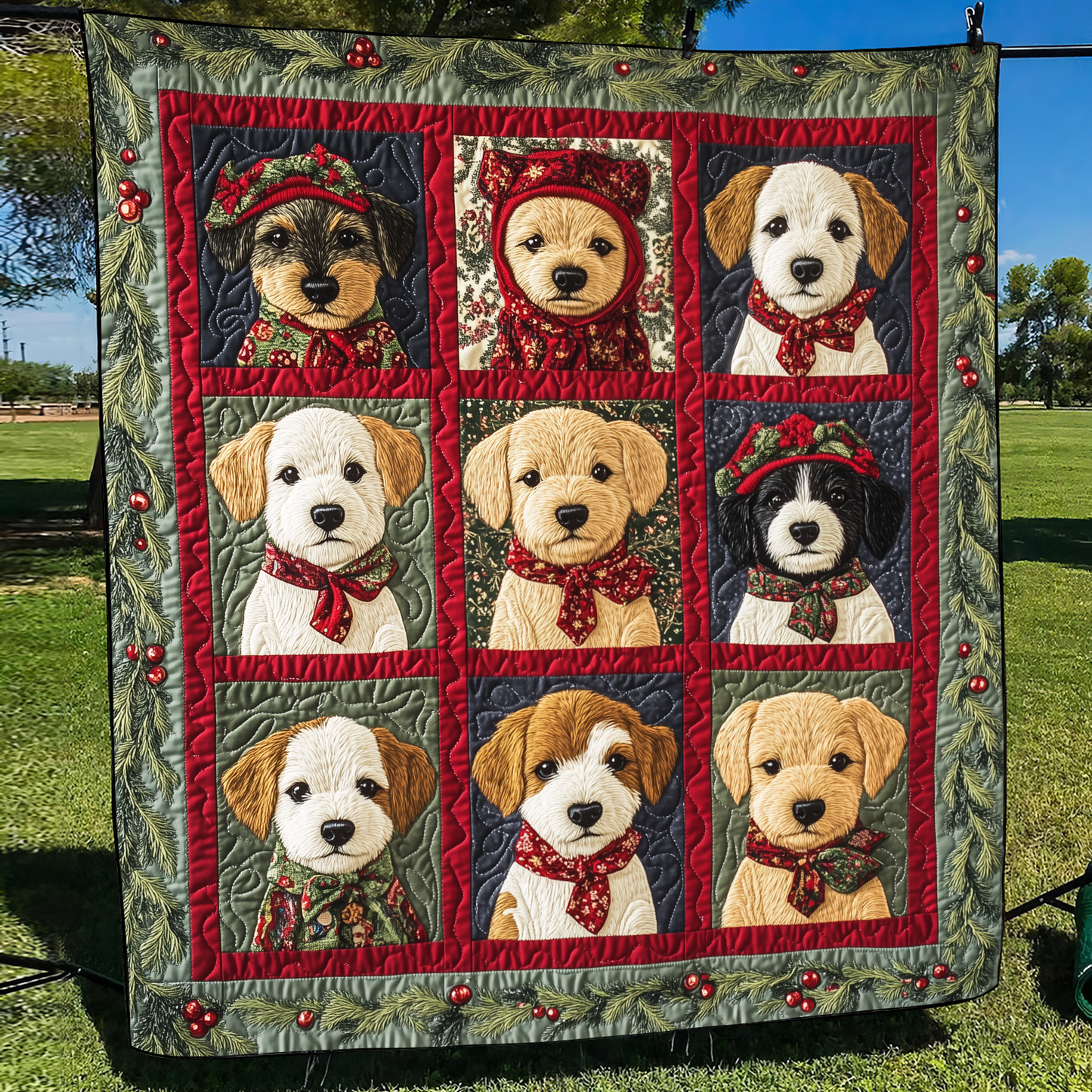 Adorable Puppy Snowflakes Quilted Blanket - Throw (55" x 60")