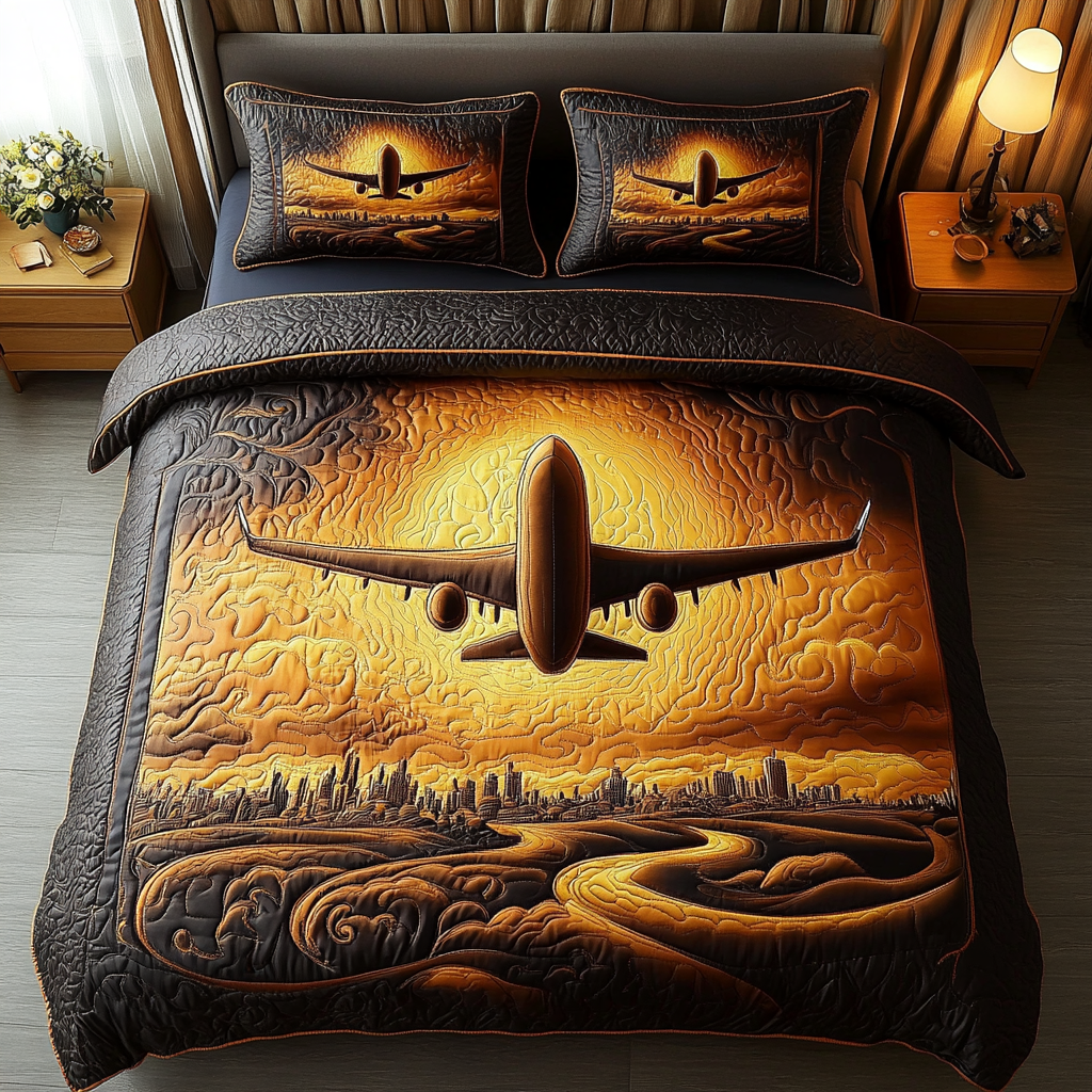 Adventure Airplane 3-Piece Quilted Bedding Set - Single (59" x 70")