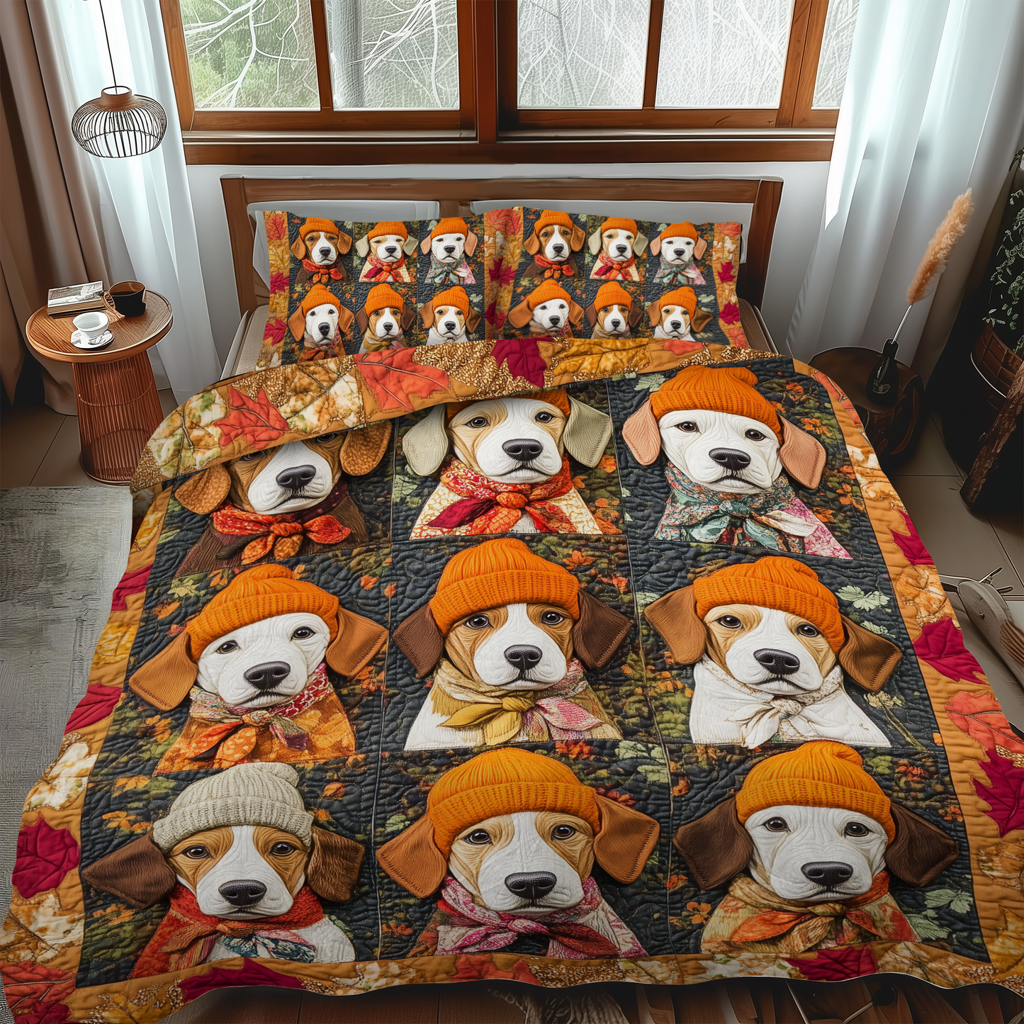 Affectionate Beagles 3-Piece Quilted Bedding Set - Single (59" x 70")