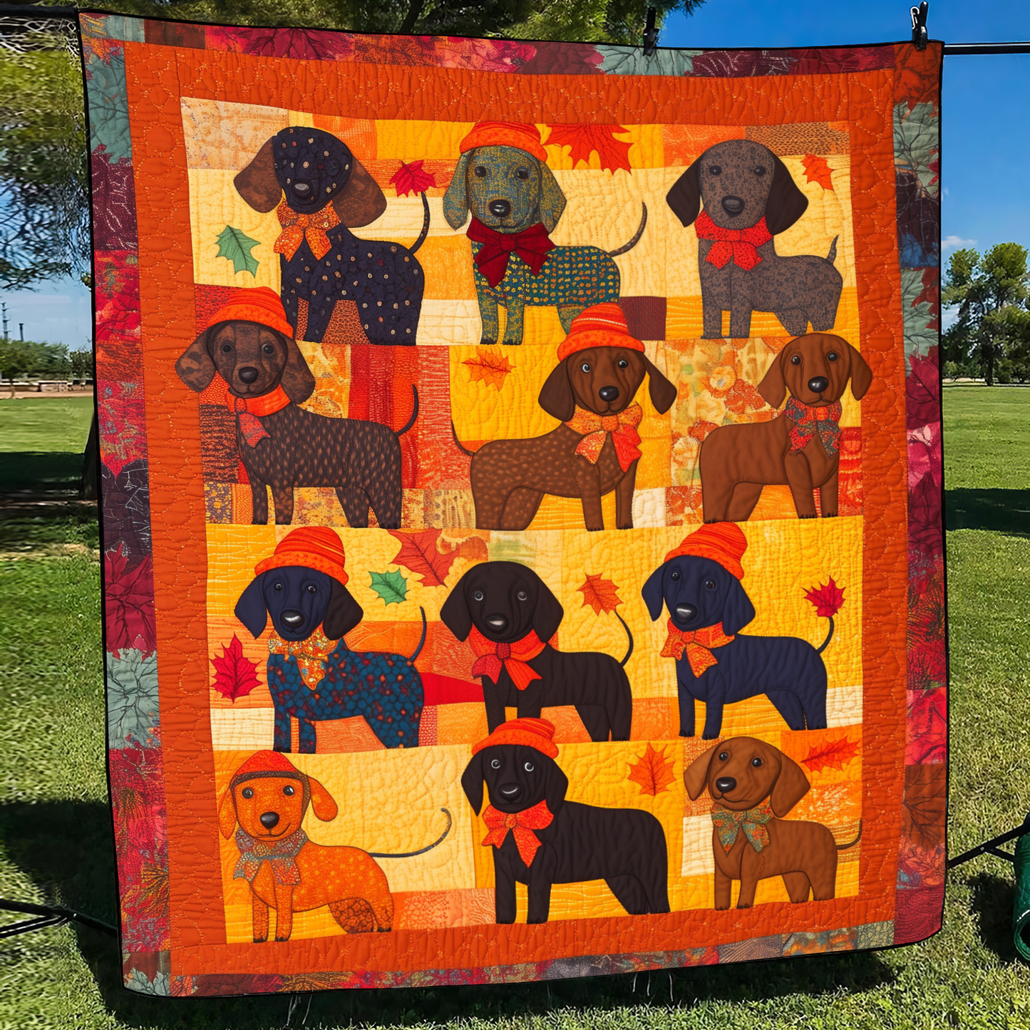 Affectionate Dachshunds Quilted Blanket - Throw (55" x 60")