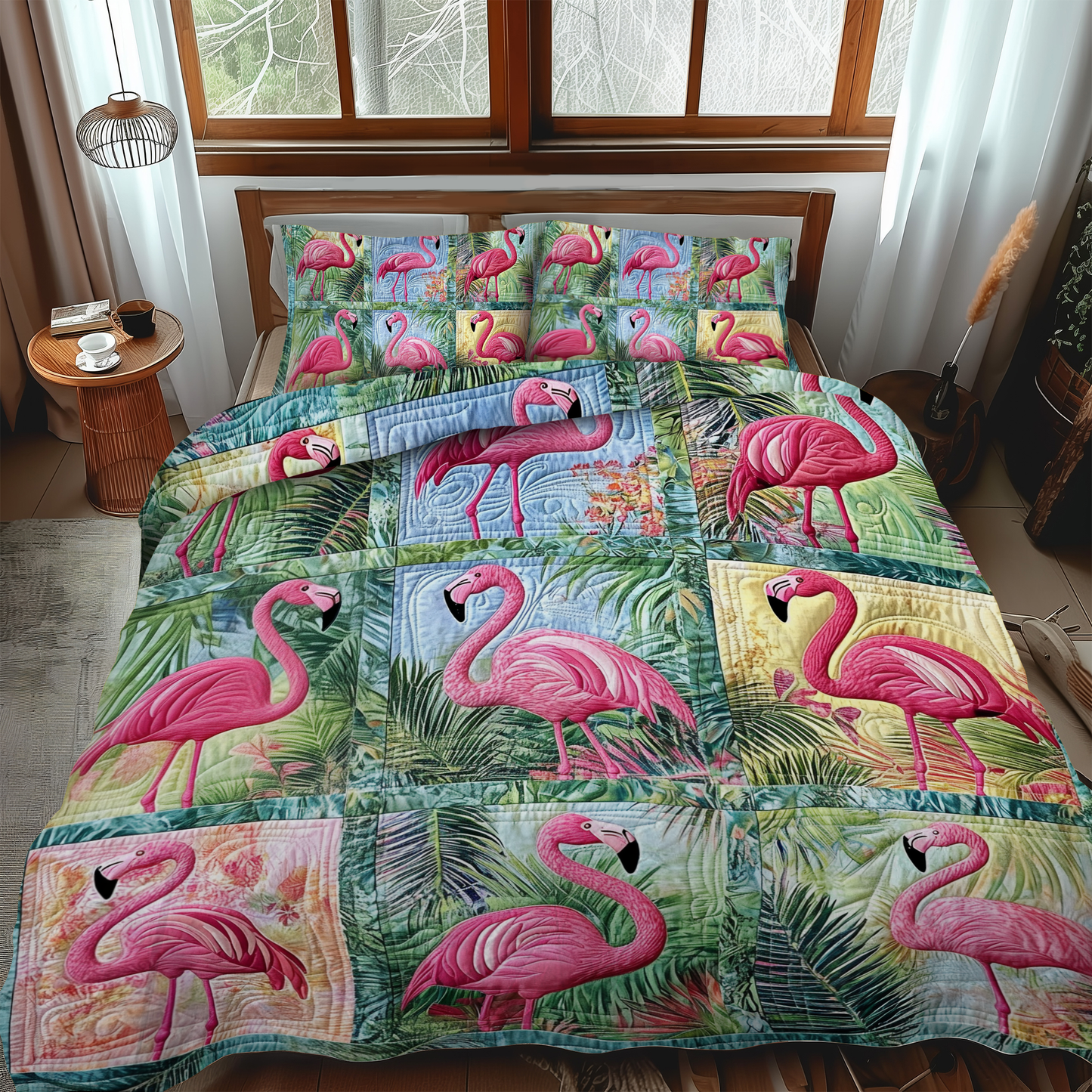 Affectionate Flamingo 3-Piece Quilted Bedding Set - Single (59" x 70")