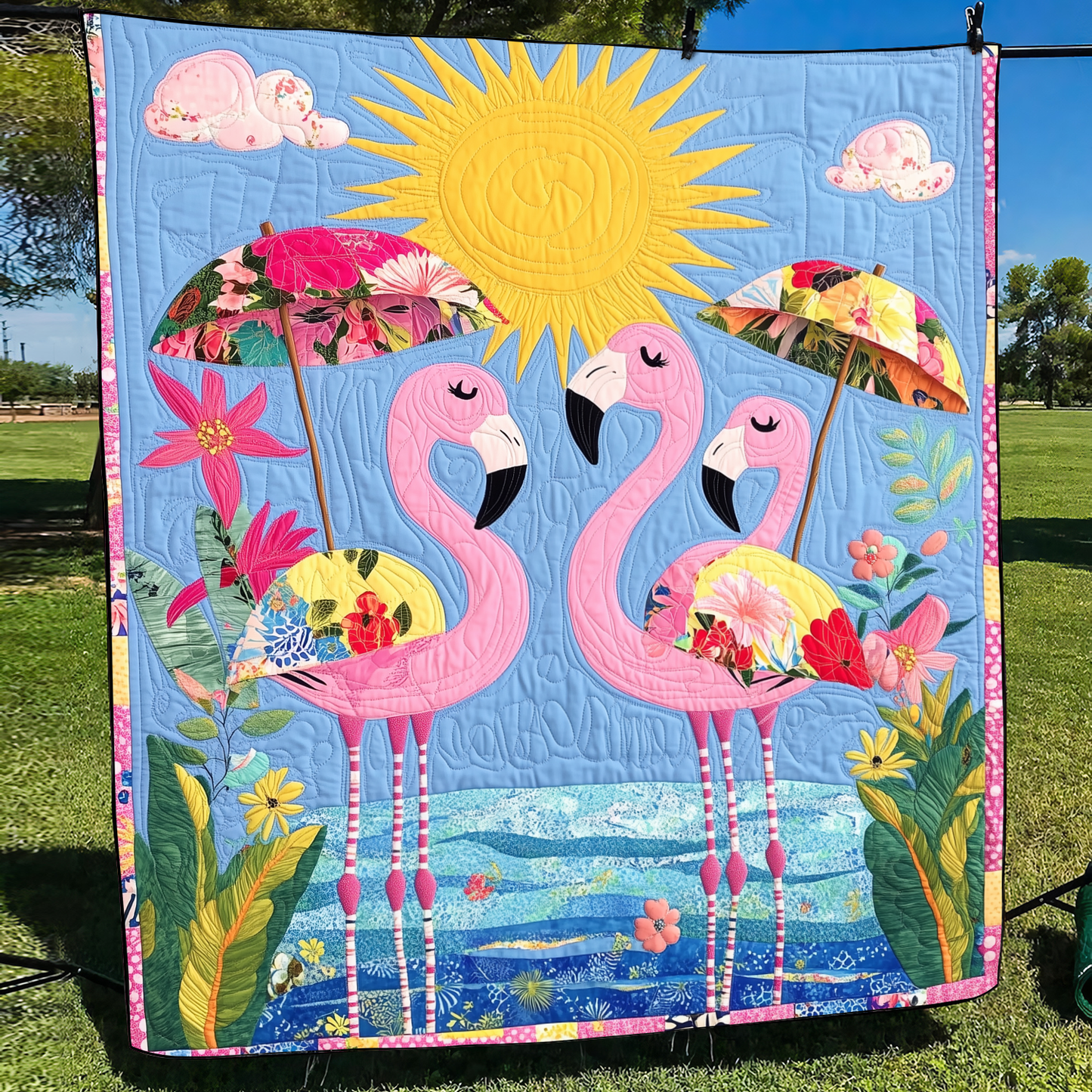 Affectionate Flamingo Quilted Blanket - Throw (55" x 60")