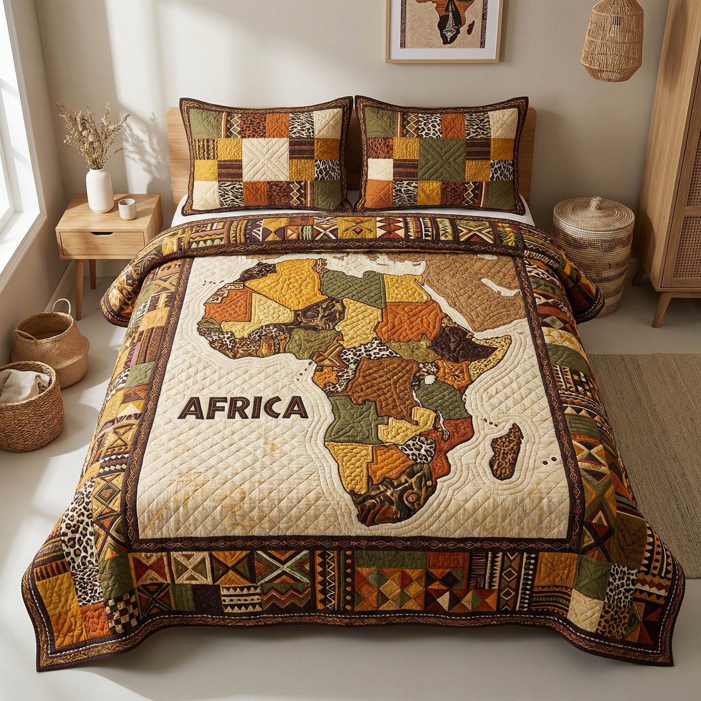 Africa Map 3-Piece Quilted Bedding Set - Single (59" x 70")