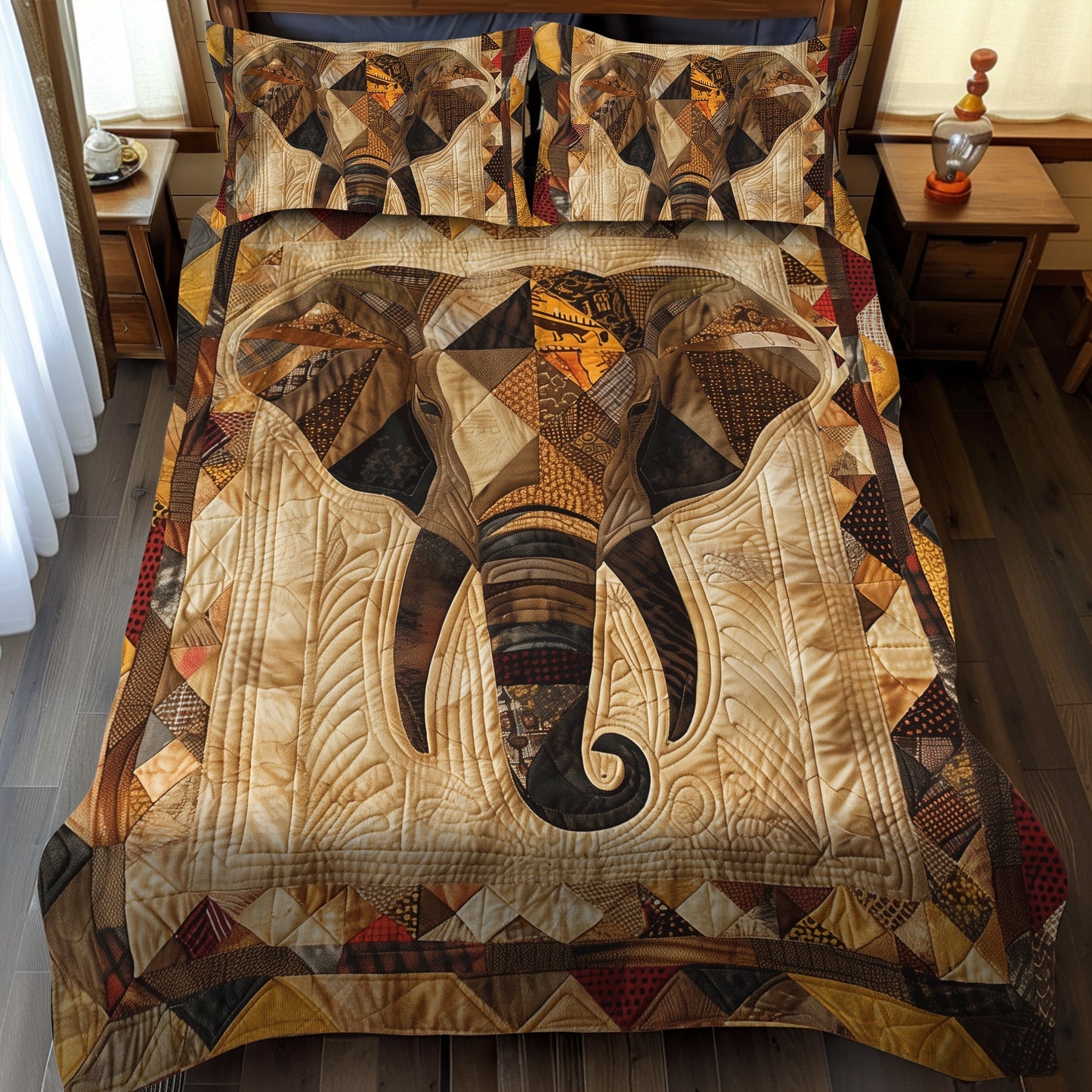 African Elephant 3-Piece Quilted Bedding Set - Single (59" x 70")