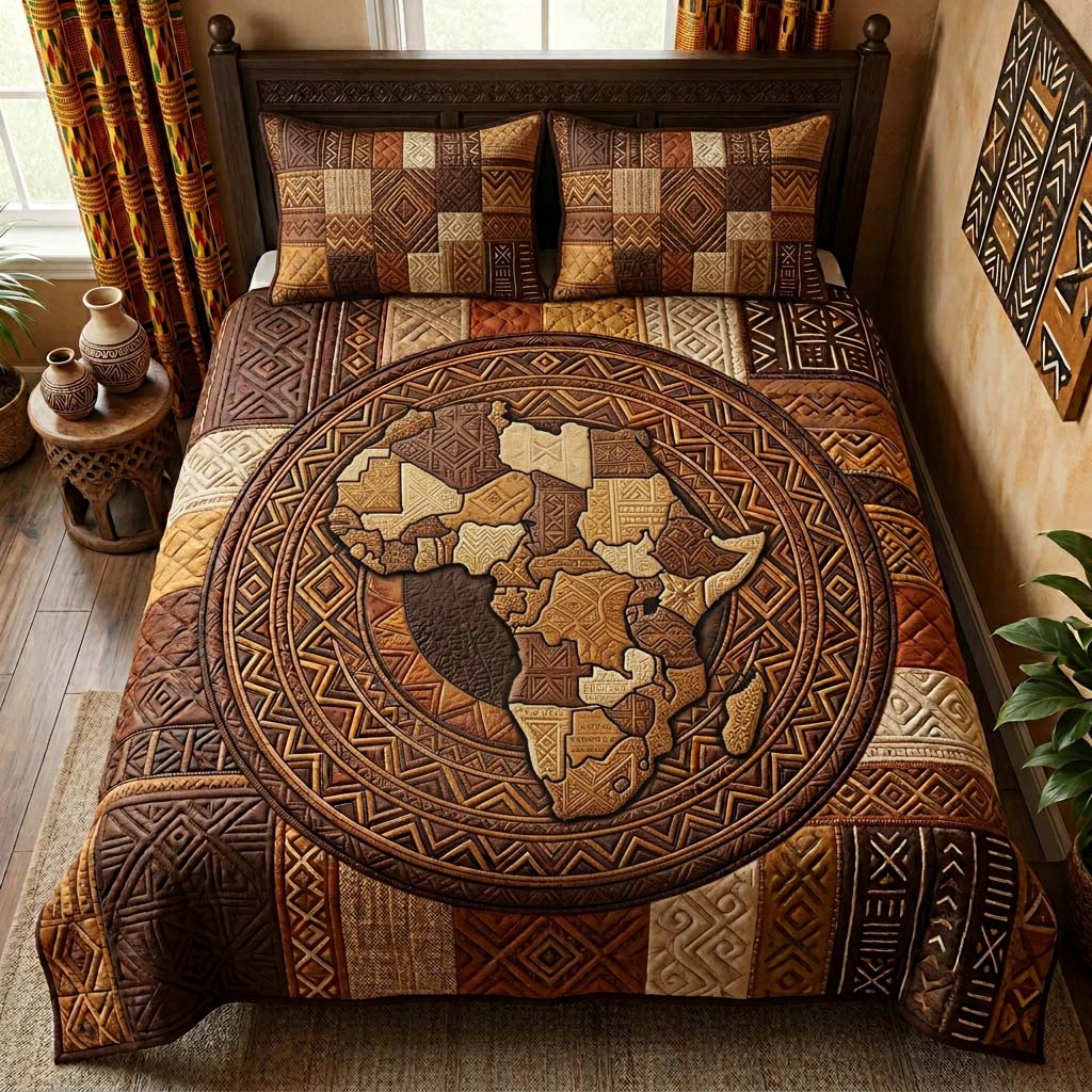 African Mosaic 3-Piece Quilted Bedding Set - Single (59" x 70")