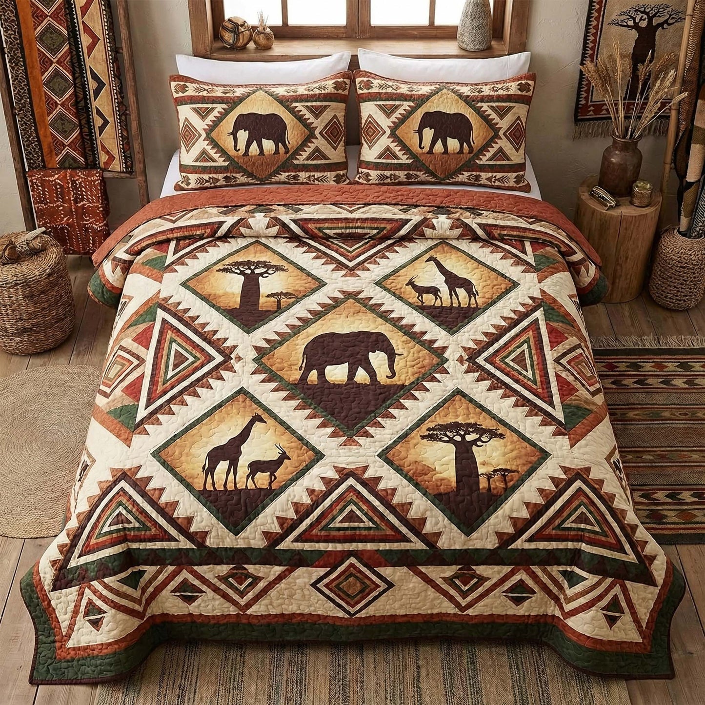 African Savannah 3-Piece Quilted Bedding Set - Single (59" x 70")