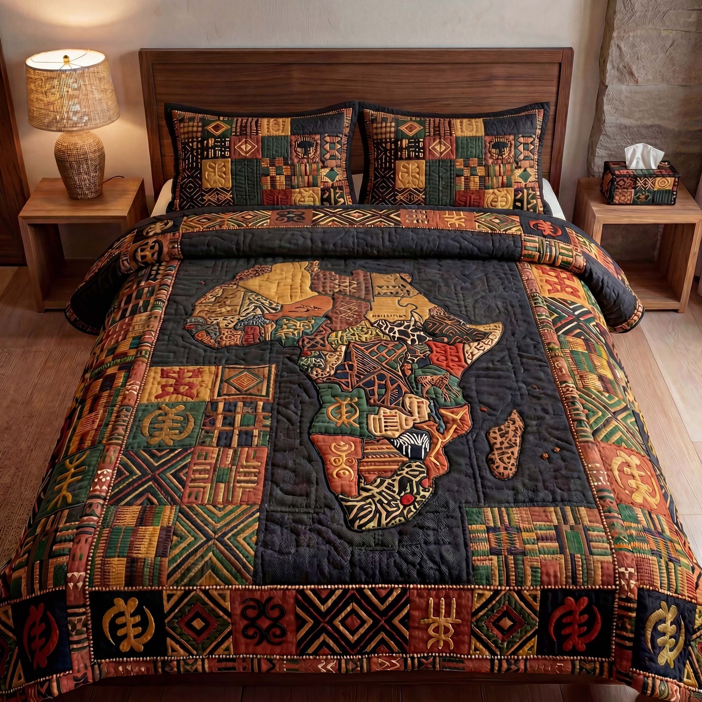 African Symbolism 3-Piece Quilted Bedding Set - Single (59" x 70")