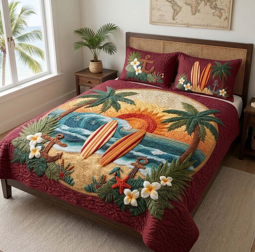 Aloha Sunset Surf 3-Piece Quilted Bedding Set - Single (59" x 70")