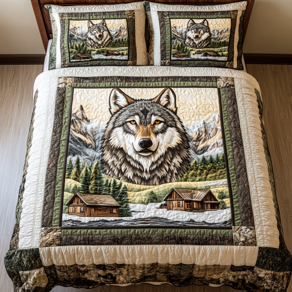 Alpine Howl 3-Piece Quilted Bedding Set - Single (59" x 70")
