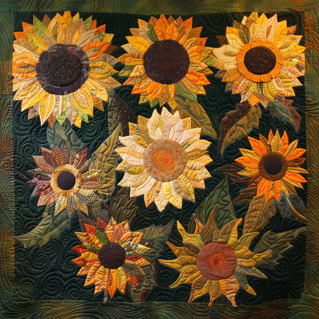 Amber Sunflower Delight Quilted Blanket - Throw (55" x 60")