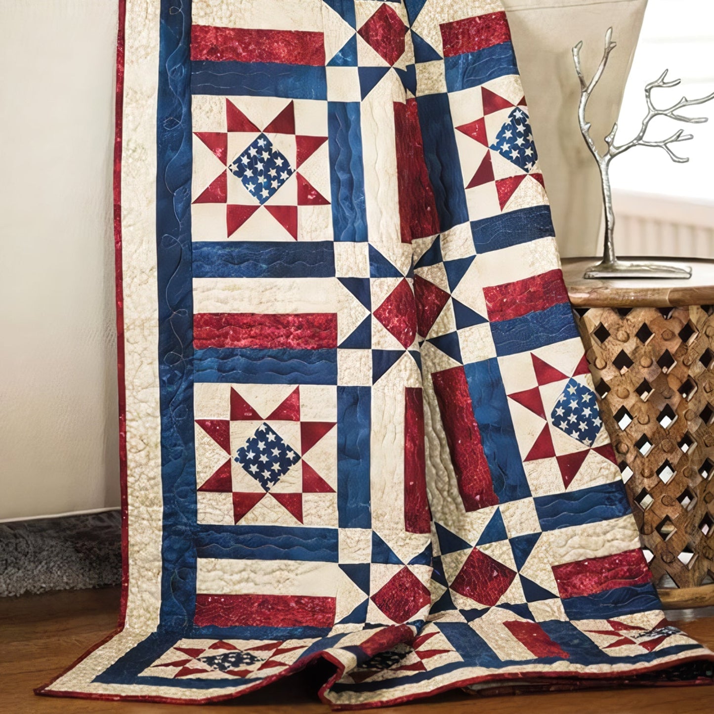 American Patchwork Quilted Blanket - Throw (55" x 60")