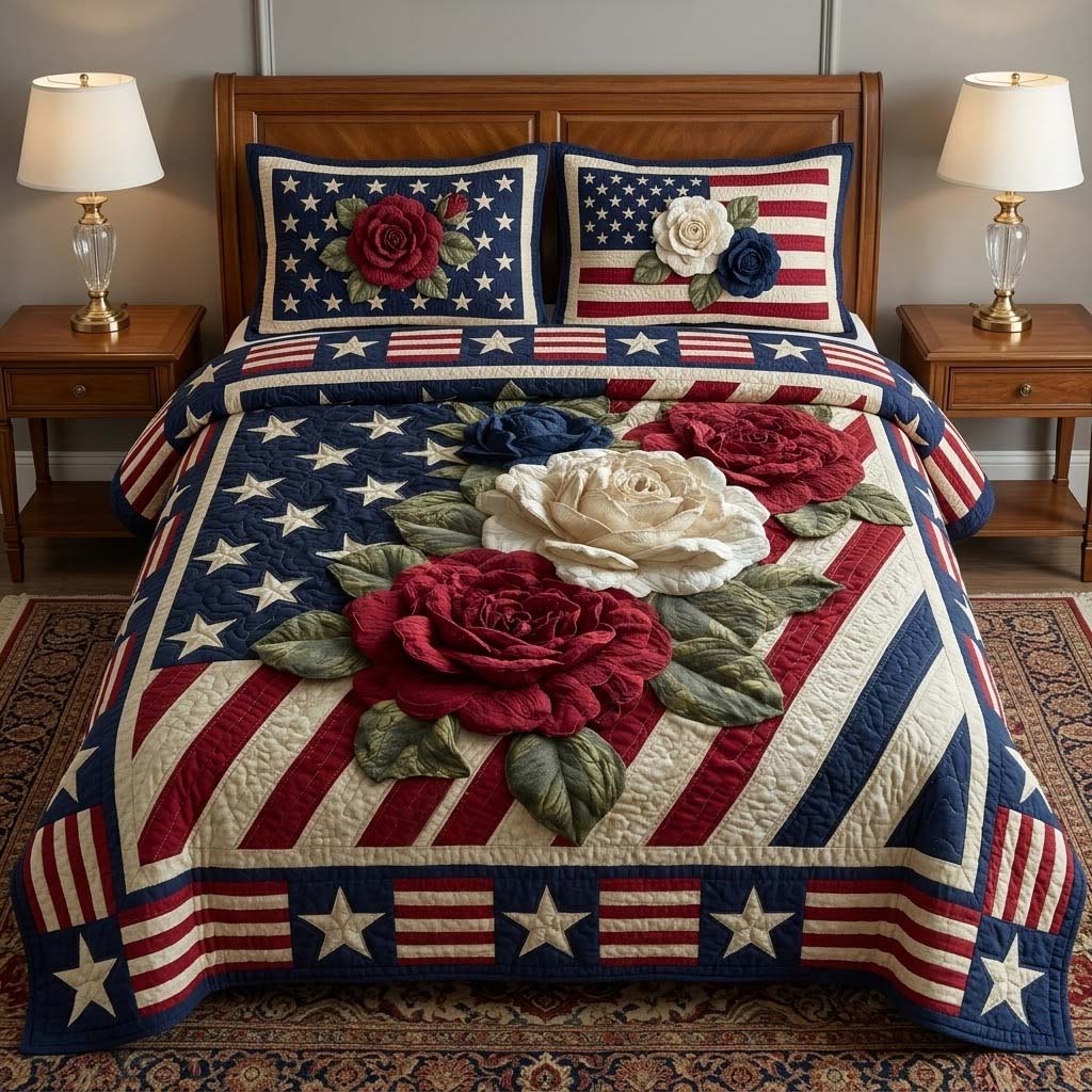 American Bouquet 3-Piece Quilted Bedding Set - Single (59" x 70")