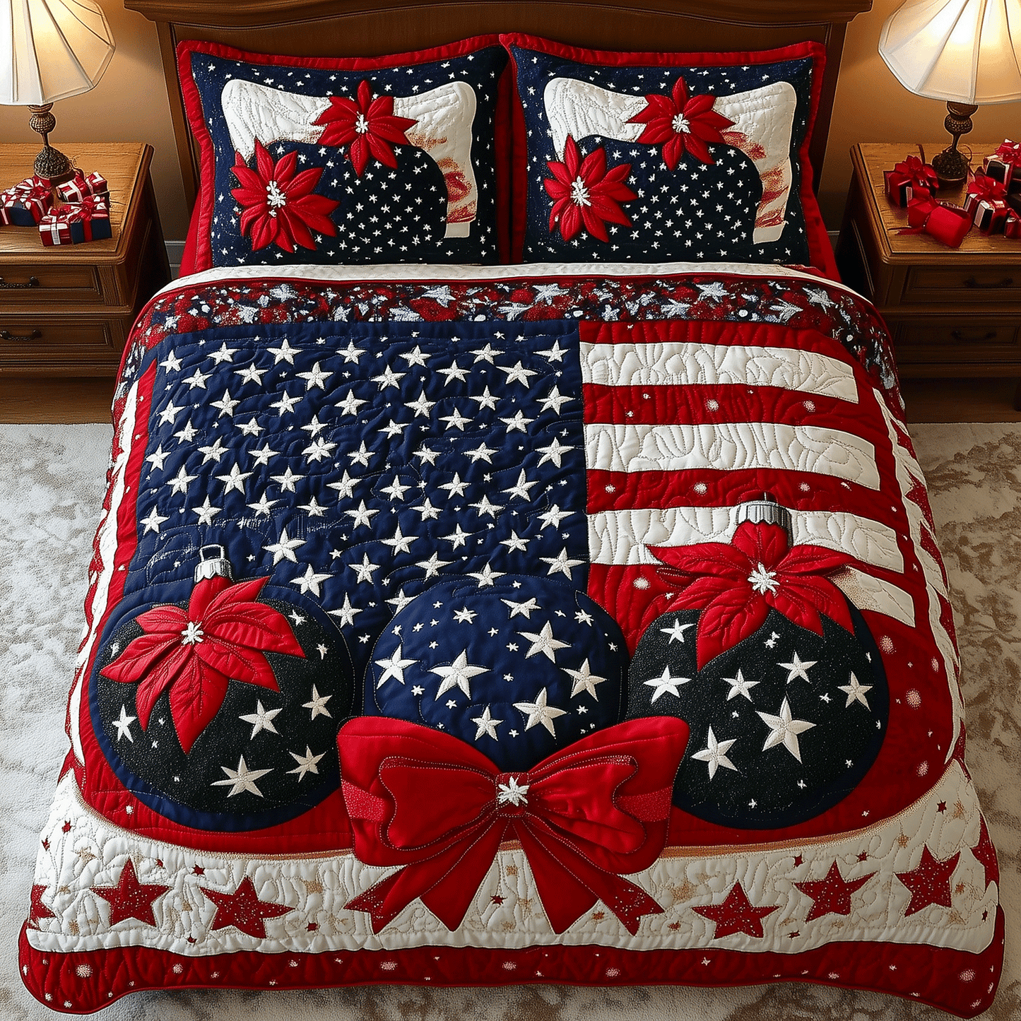 Americana Christmas 3-Piece Quilted Bedding Set - Single (59" x 70")