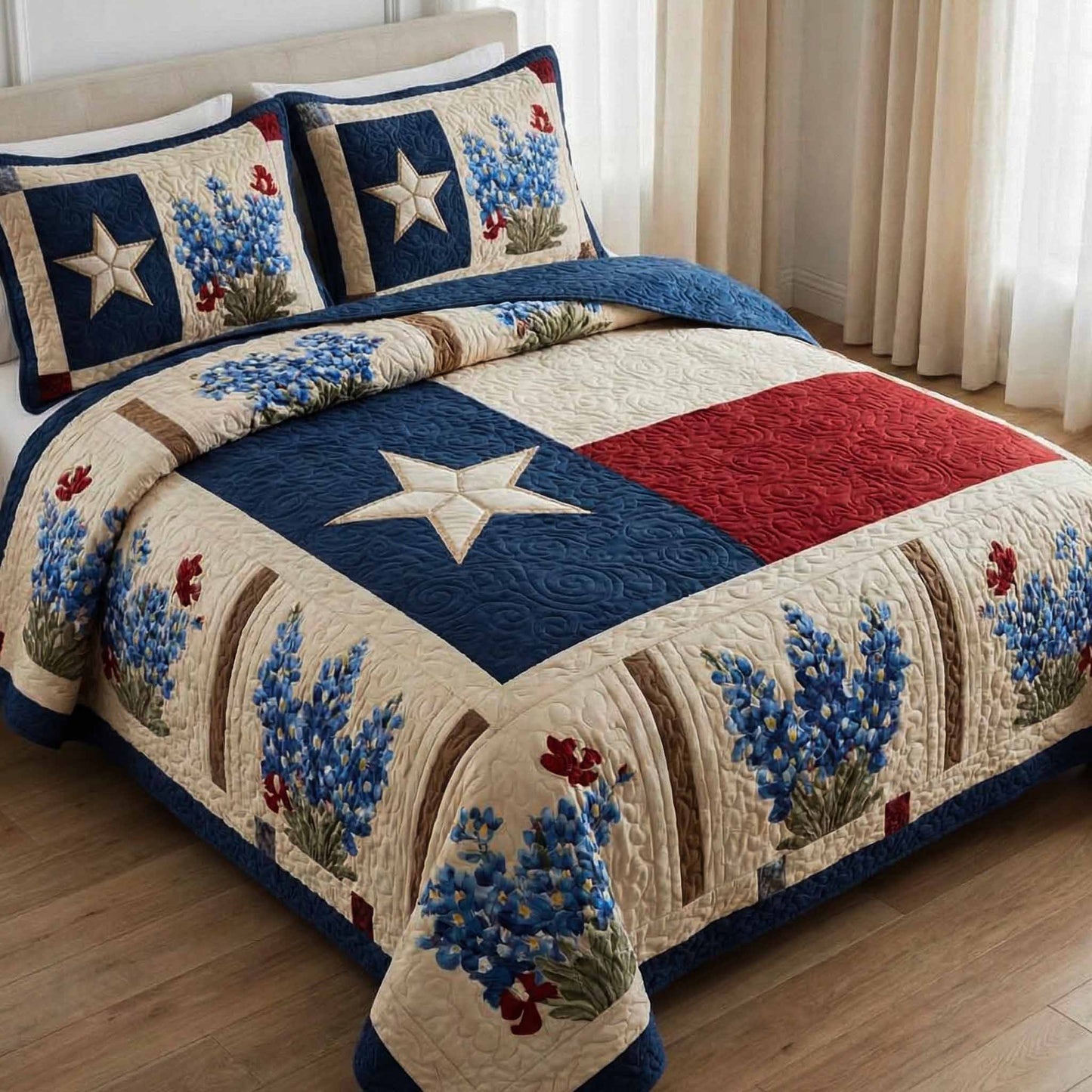 Americana Blue 3-Piece Quilted Bedding Set - Single (59" x 70")