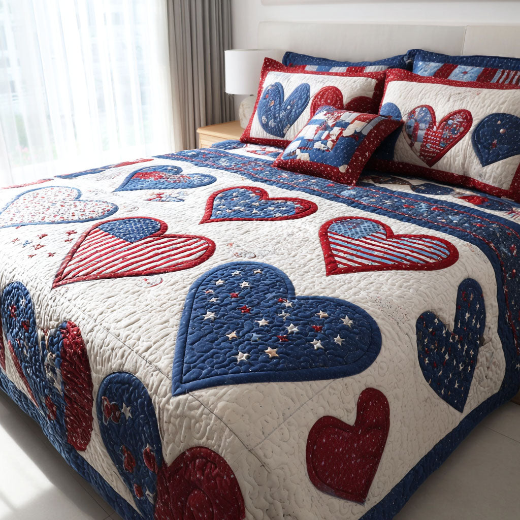 Americana Heart 3-Piece Quilted Bedding Set - Single (59" x 70")
