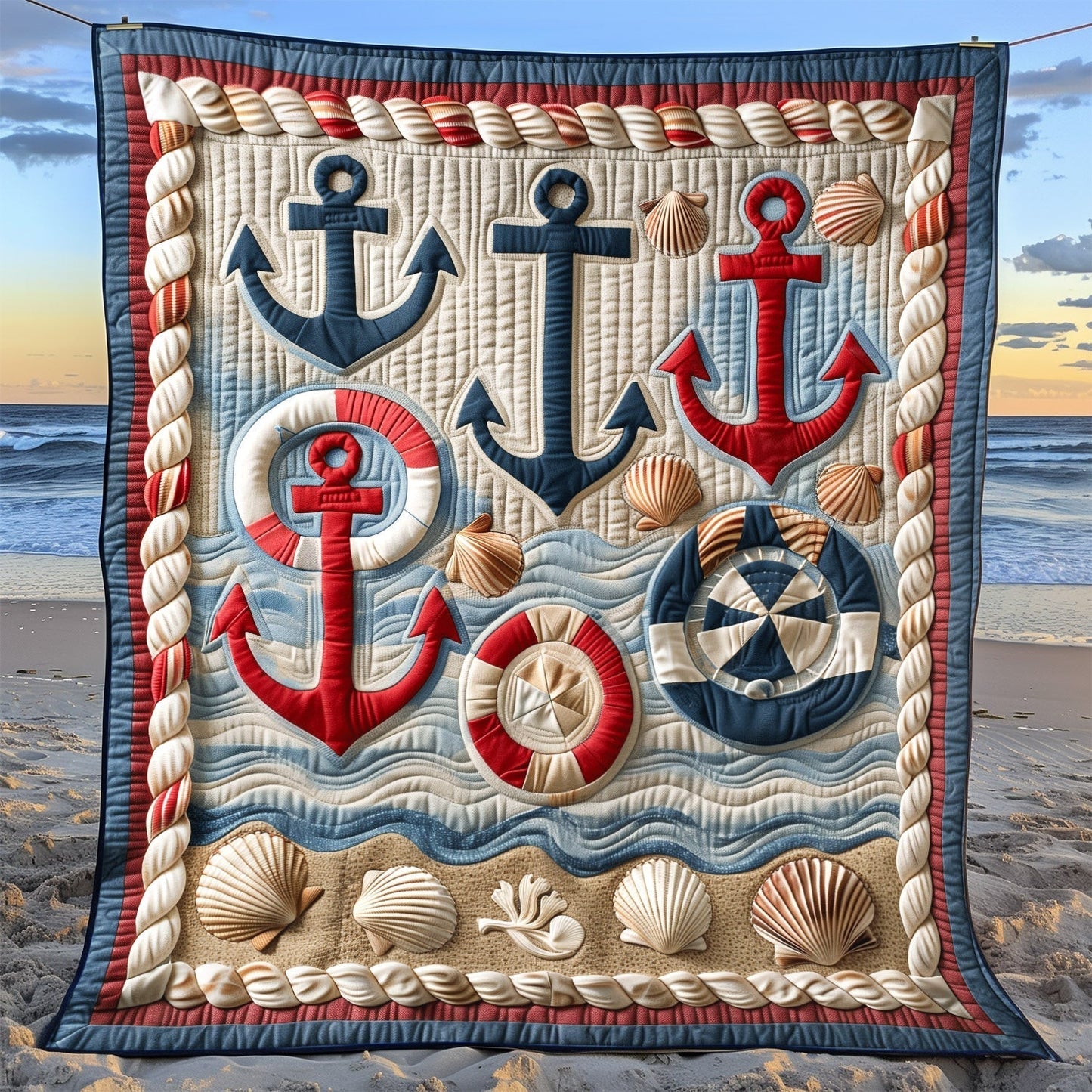 Anchor And Lifebuoy Quilted Blanket - Throw (55" x 60")