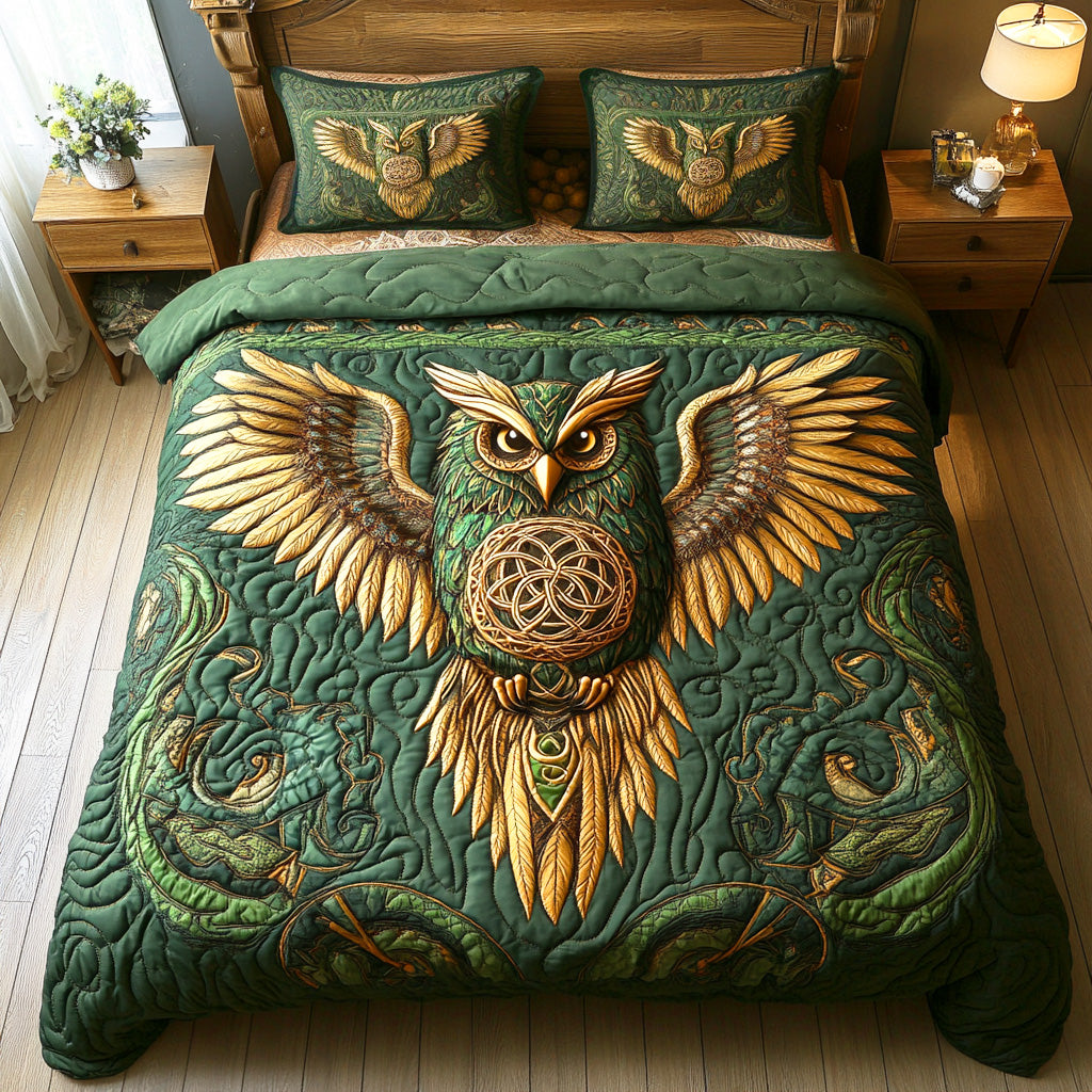 Ancient Night Owl 3-Piece Quilted Bedding Set - Single (59" x 70")