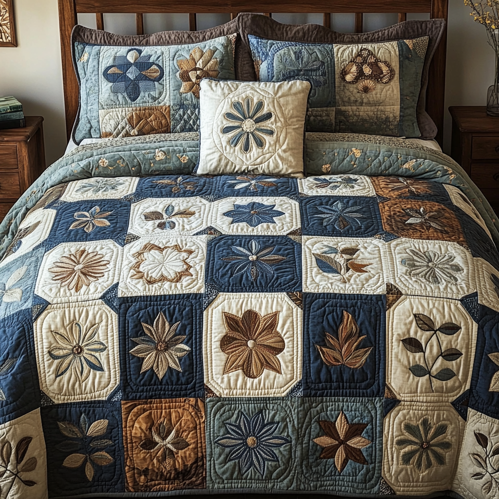 Antique Bloom 3-Piece Quilted Bedding Set - Single (59" x 70")