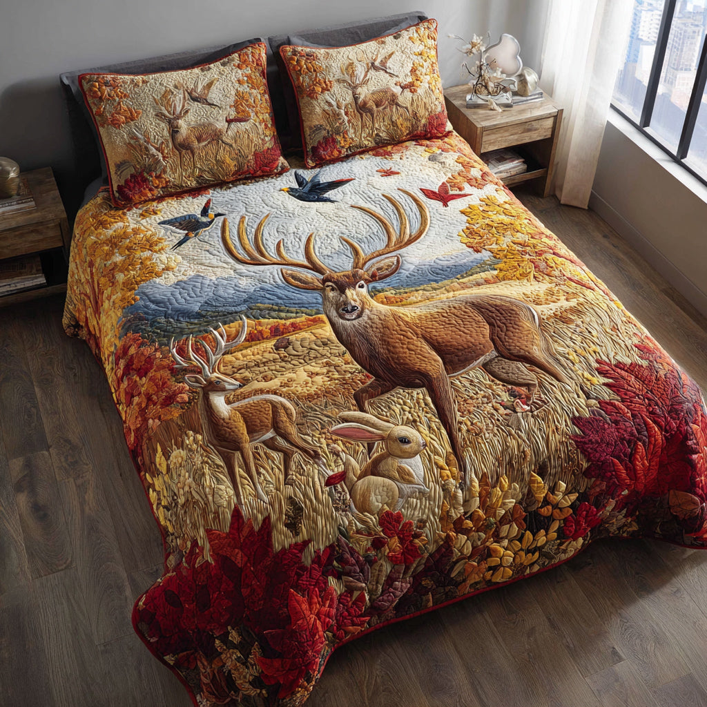 Antler Deer 3-Piece Quilted Bedding Set - Single (59" x 70")