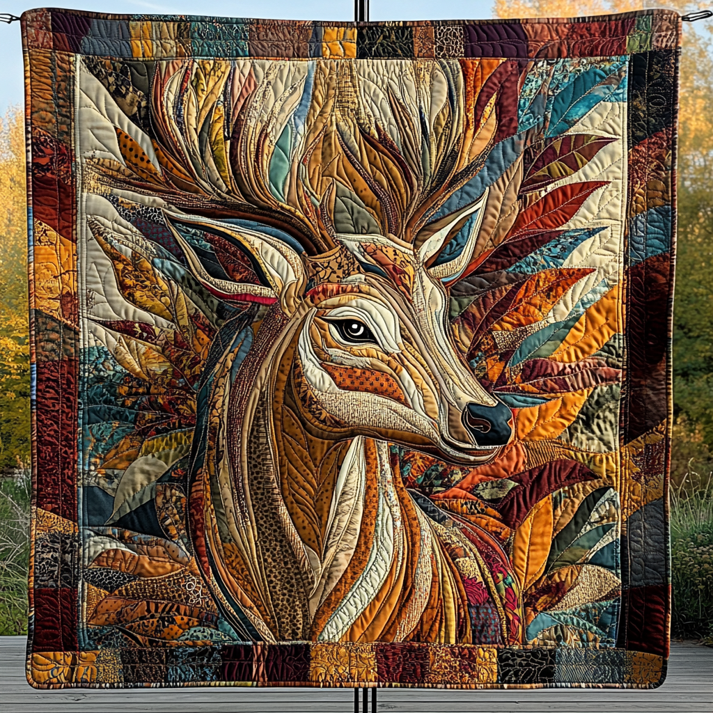 Antlered Elegance Quilted Blanket - Throw (55" x 60")