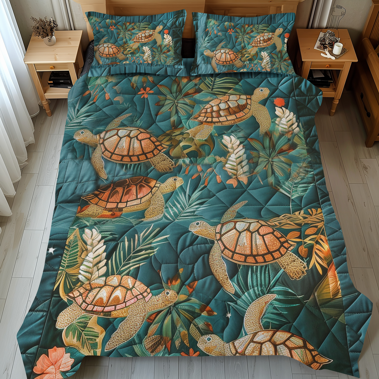 Aqua Oasis 3-Piece Quilted Bedding Set - Single (59" x 70")
