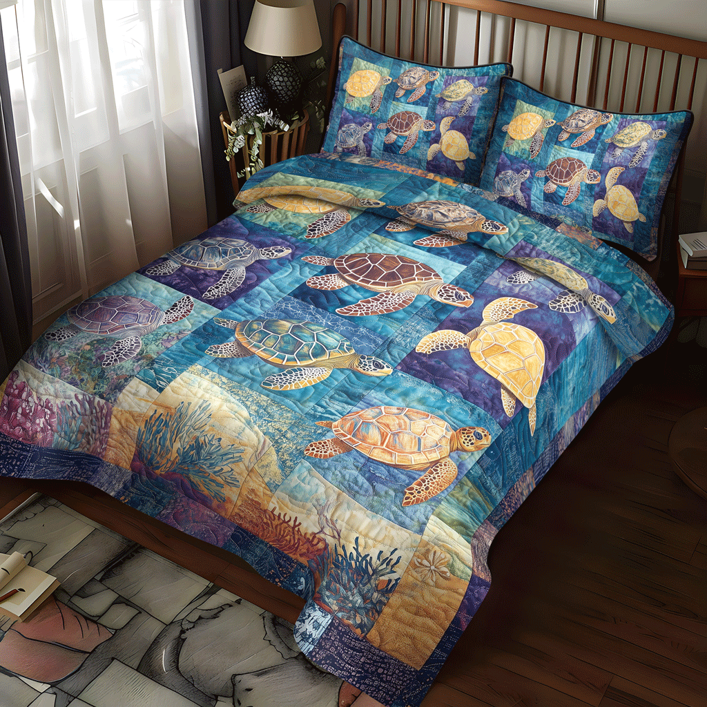 Aqua Adventure 3-Piece Quilted Bedding Set - Single (59" x 70")