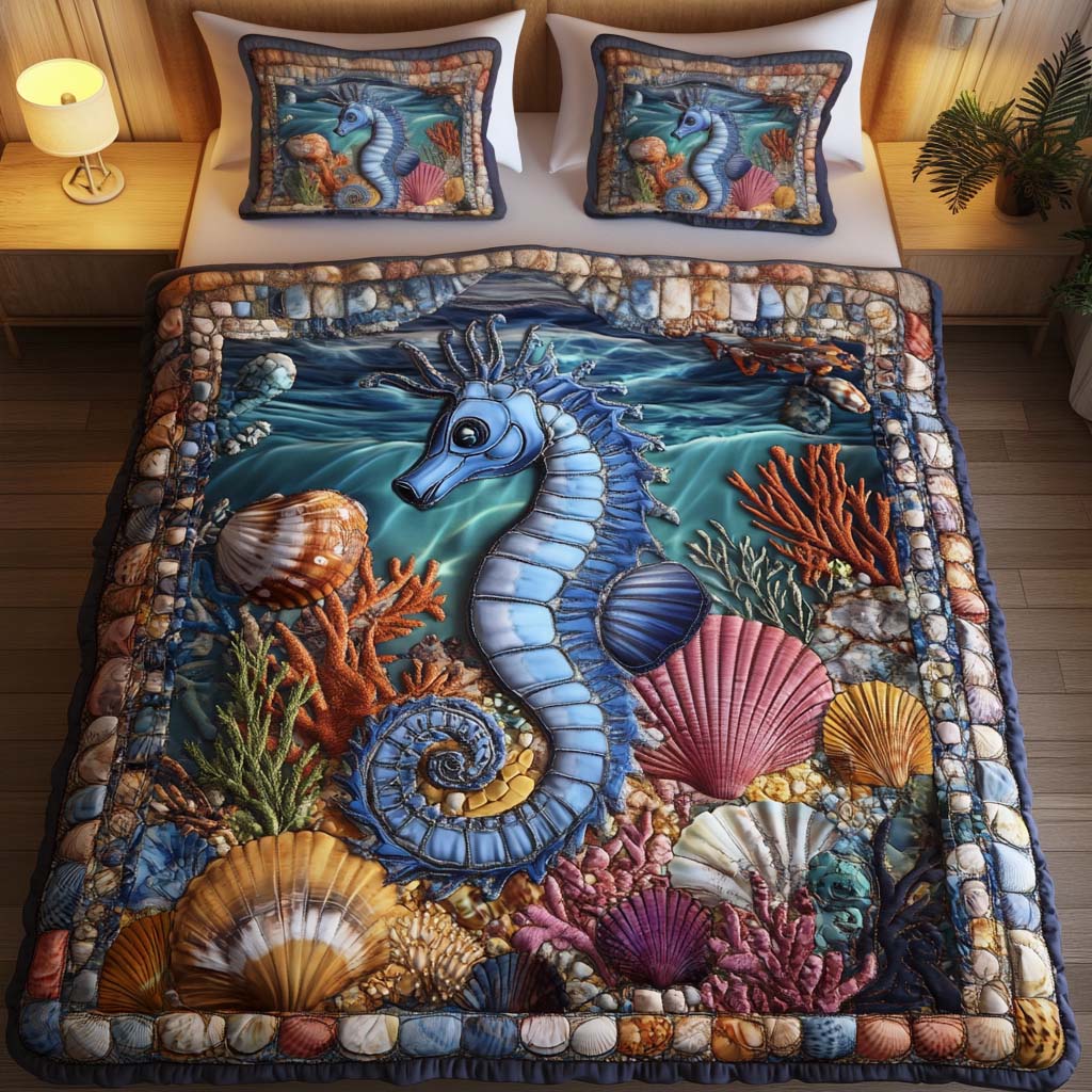 Aqua Haven 3-Piece Quilted Bedding Set - Single (59" x 70")