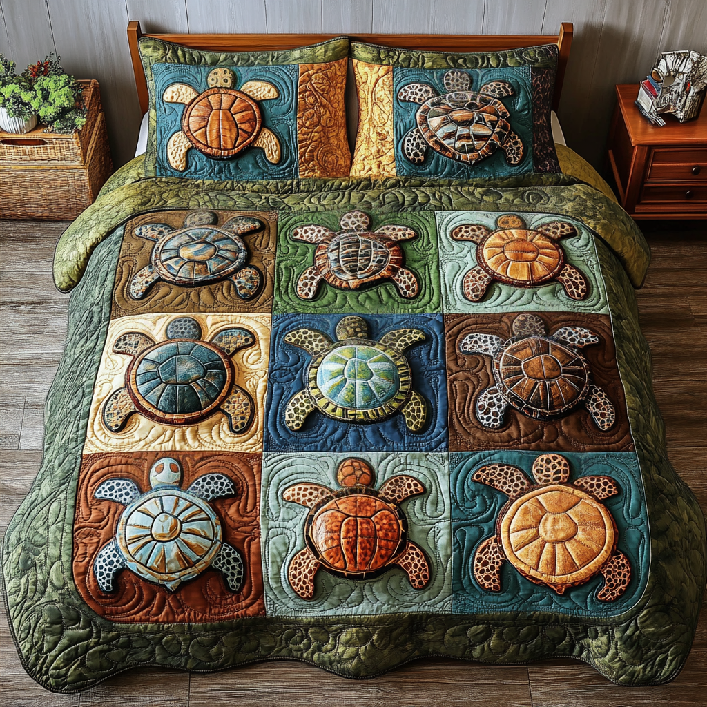 Aqua Shell 3-Piece Quilted Bedding Set - Single (59" x 70")