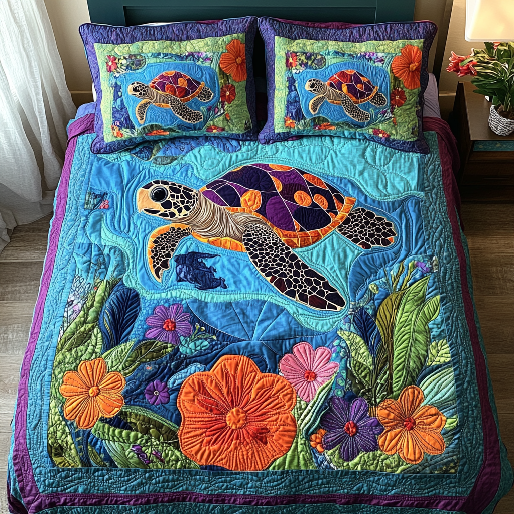 Aquatic Harmony Quilted Bedding Set - Single (59" x 70")