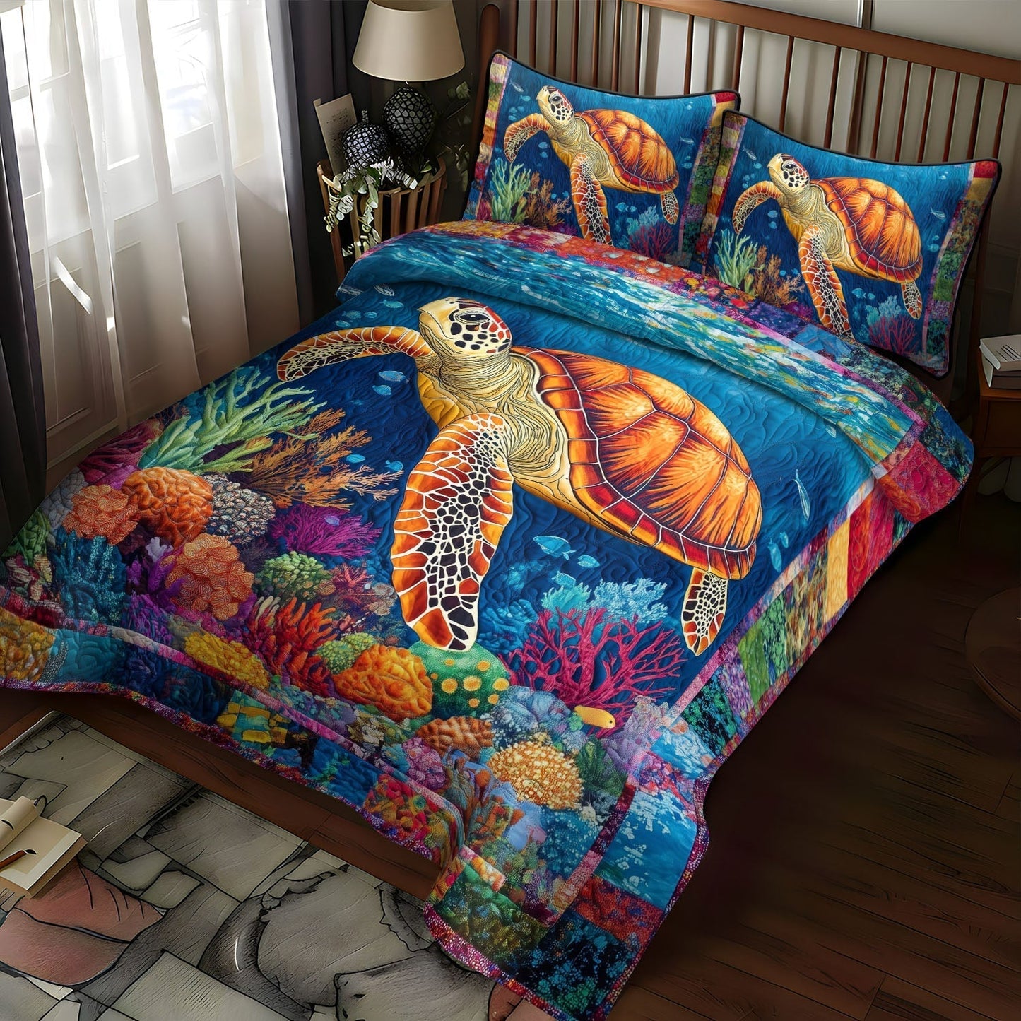 Aquatic Echoes 3-Piece Quilted Bedding Set - Single (59" x 70")