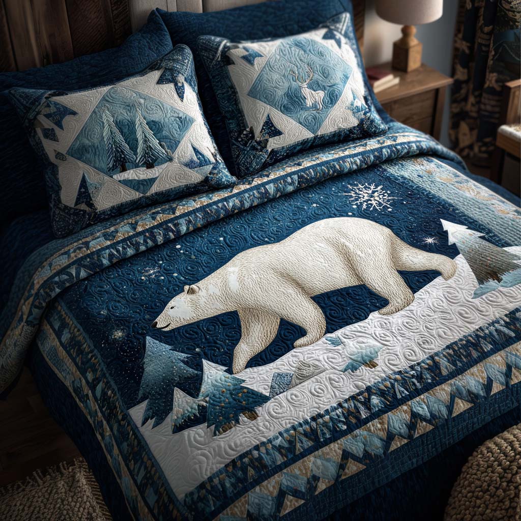 Arctic Bear 3-Piece Quilted Bedding Set - Single (59" x 70")