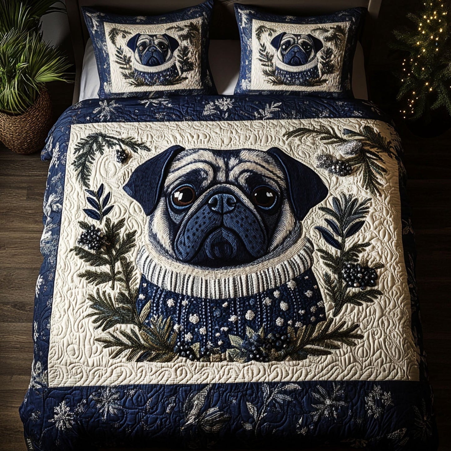 Arctic Pug 3-Piece Quilted Bedding Set - Single (59" x 70")