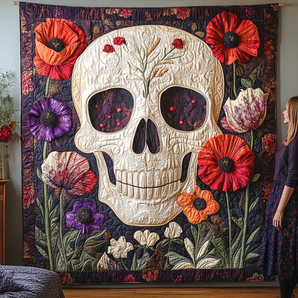 Artful Skull Quilted Blanket - Throw (55" x 60")