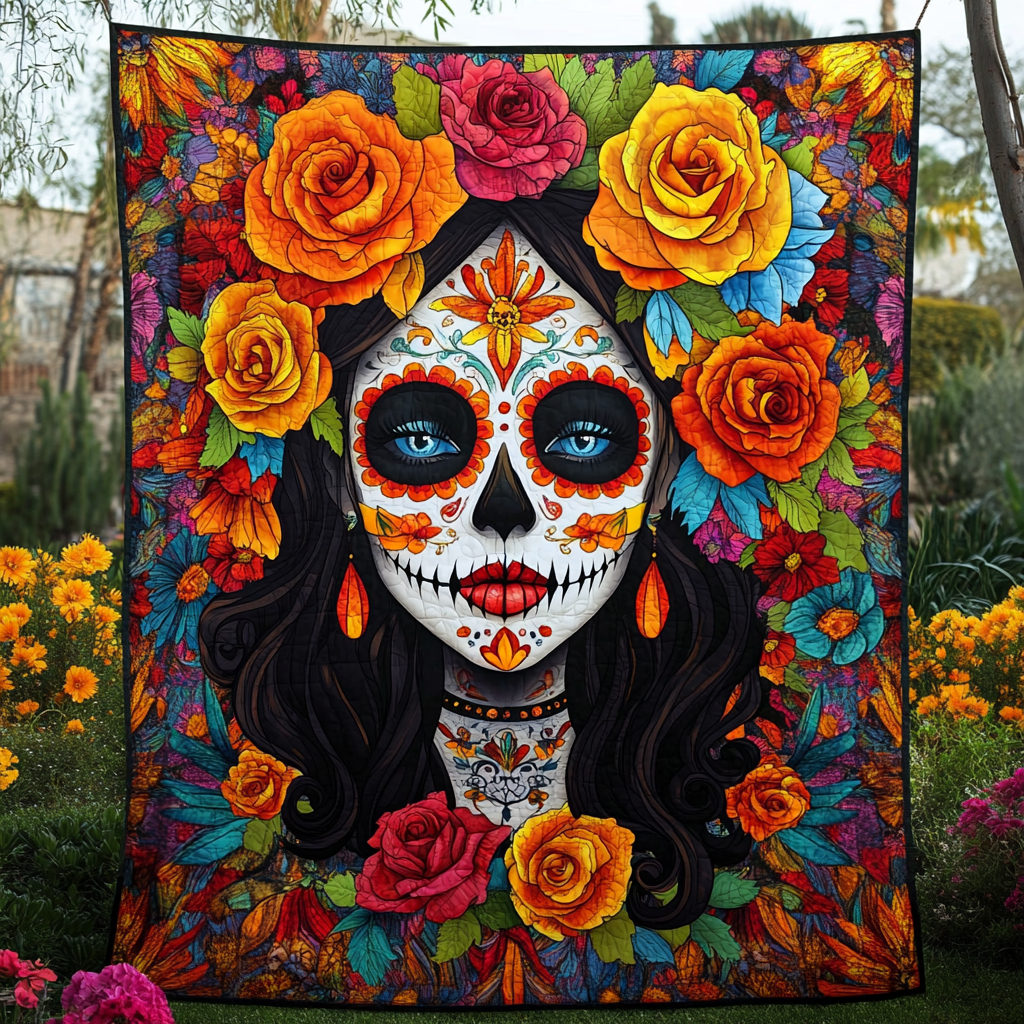 Artistic La Catrina Quilted Blanket - Throw (55" x 60")