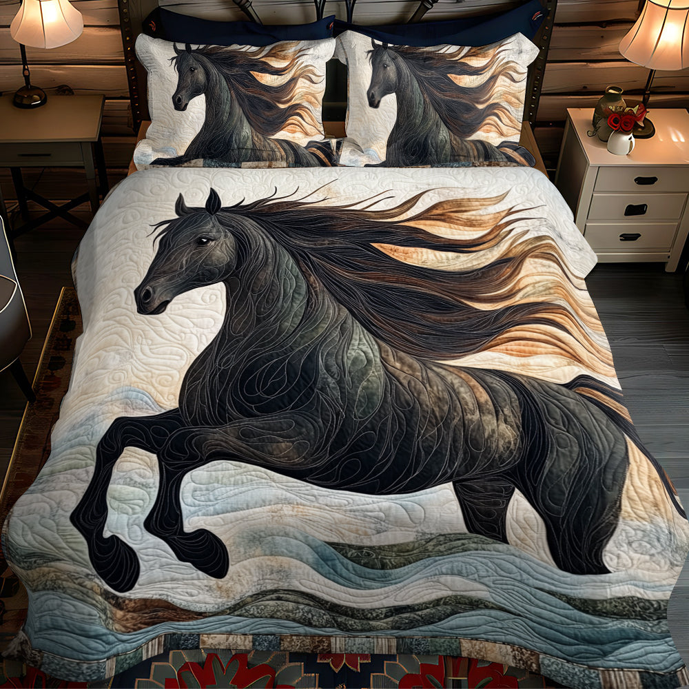 Artistic Mystical Steeds 3-Piece Quilted Bedding Set - Single (59" x 70")