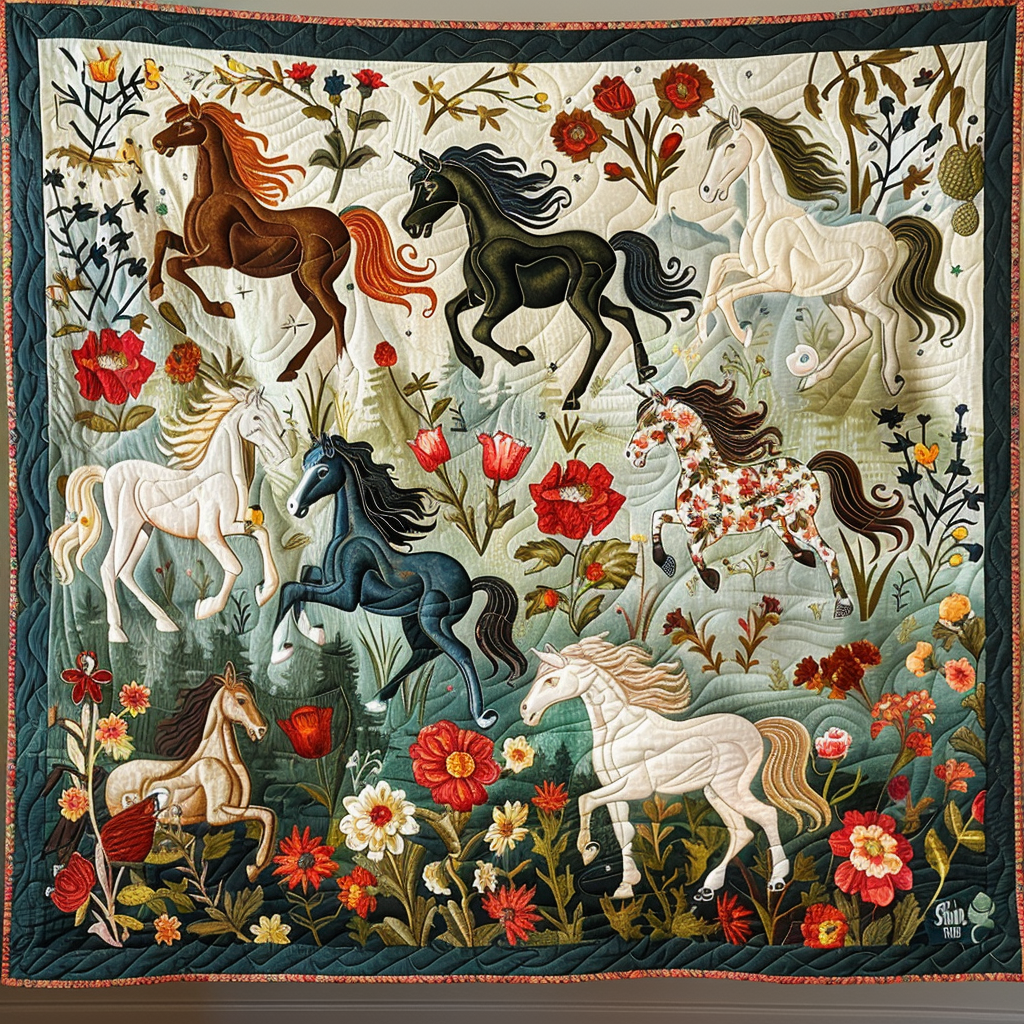 Artistic Mystical Steeds Quilted Blanket - Throw (55" x 60")