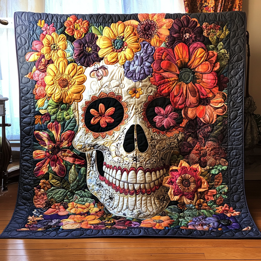 Artistic Skull Quilted Blanket - Throw (55" x 60")