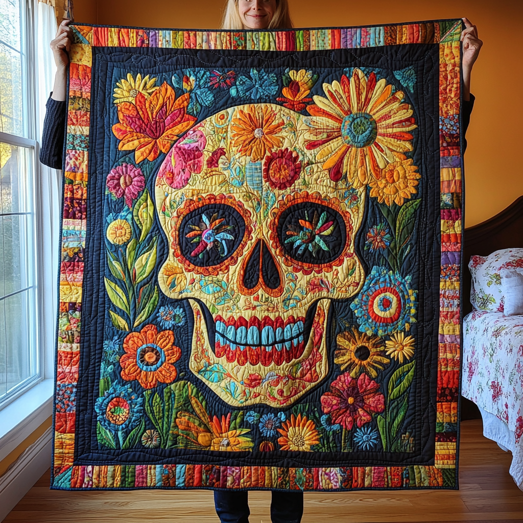 Artistic Skull Quilted Blanket - Throw (55" x 60")