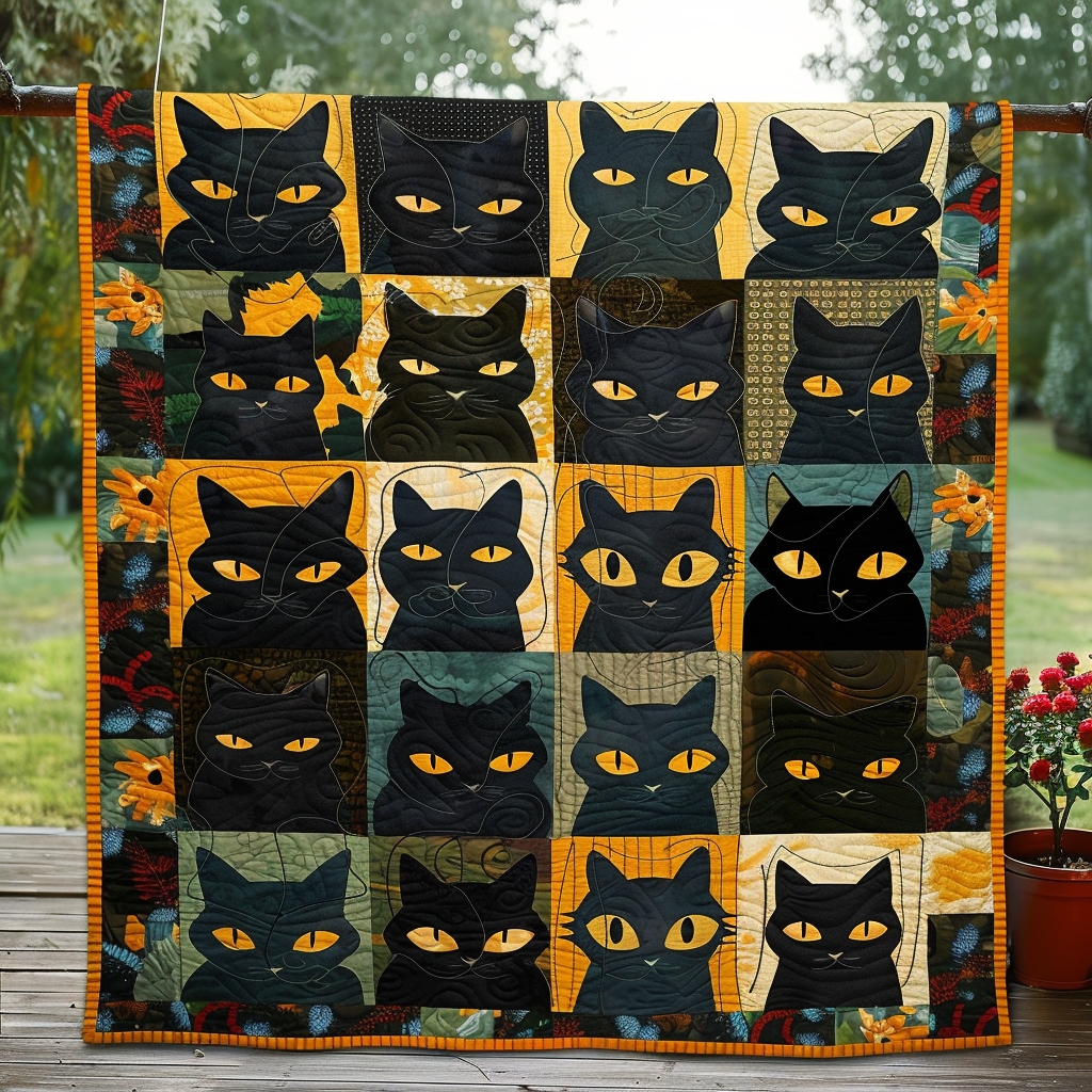 Autumn Black Cats Quilted Blanket - Throw (55" x 60")