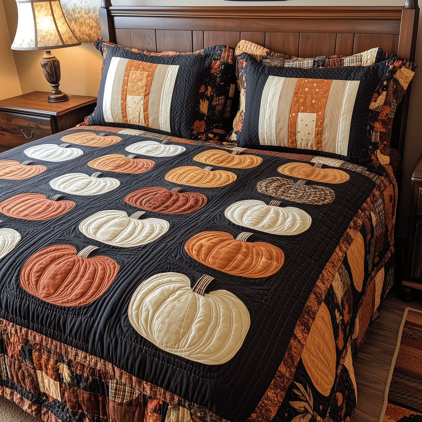 Autumn Pumpkins 3-Piece Quilted Bedding Set - Single (59" x 70")