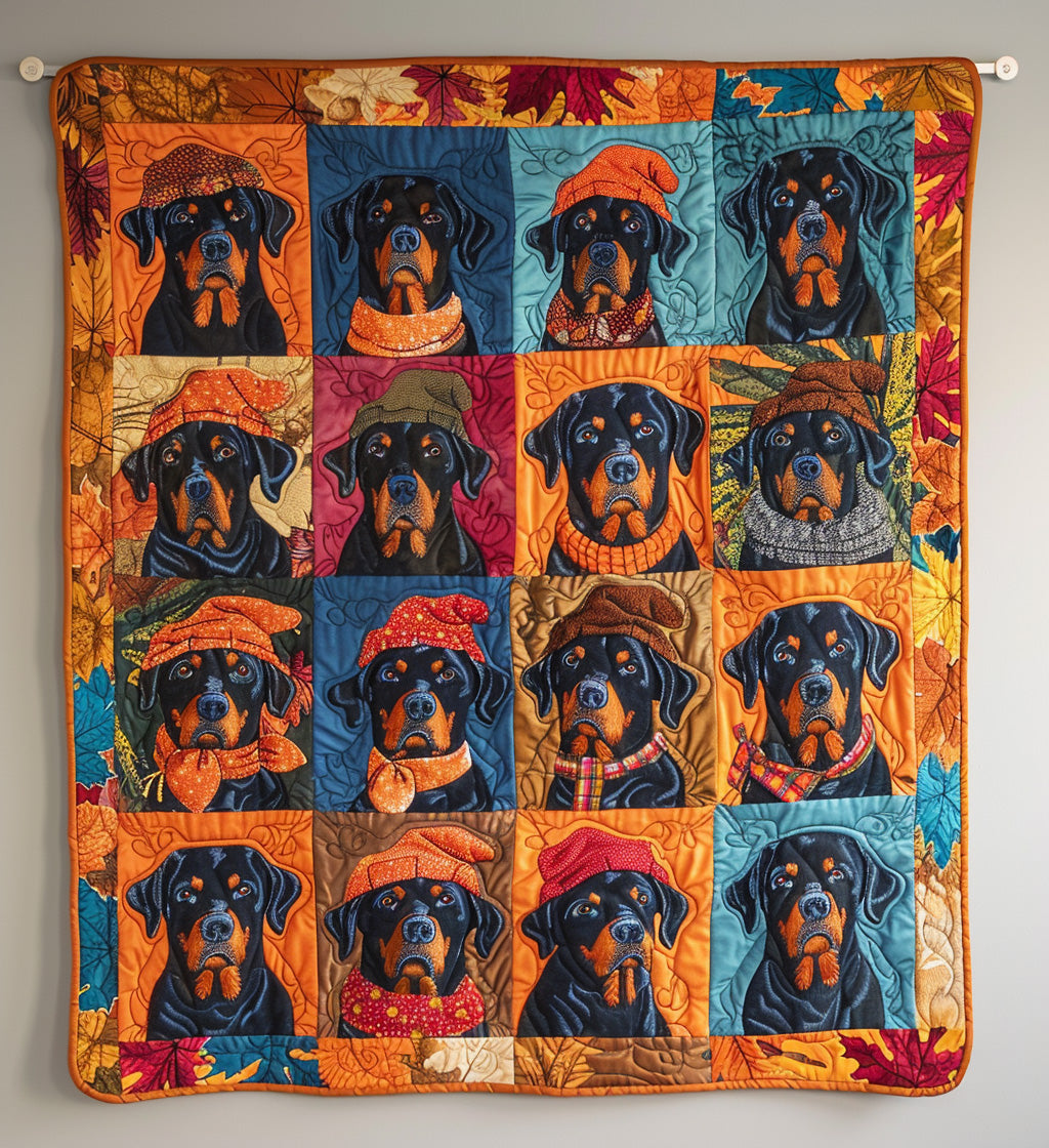 Autumn Rottweiler Retreat Quilted Blanket - Throw (55" x 60")