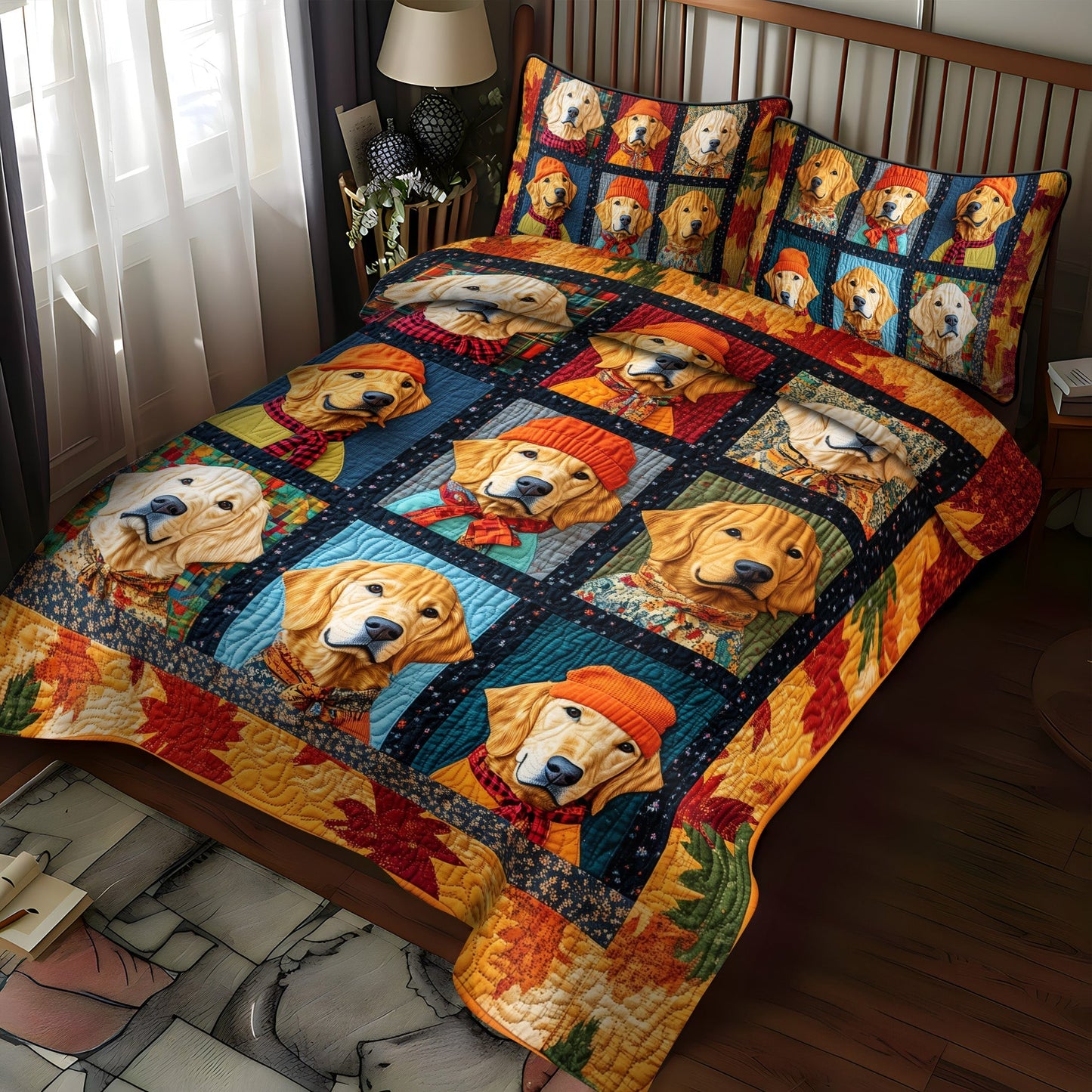 Autumn Vibes & Retriever Love 3-Piece Quilted Bedding Set - Single (59" x 70")