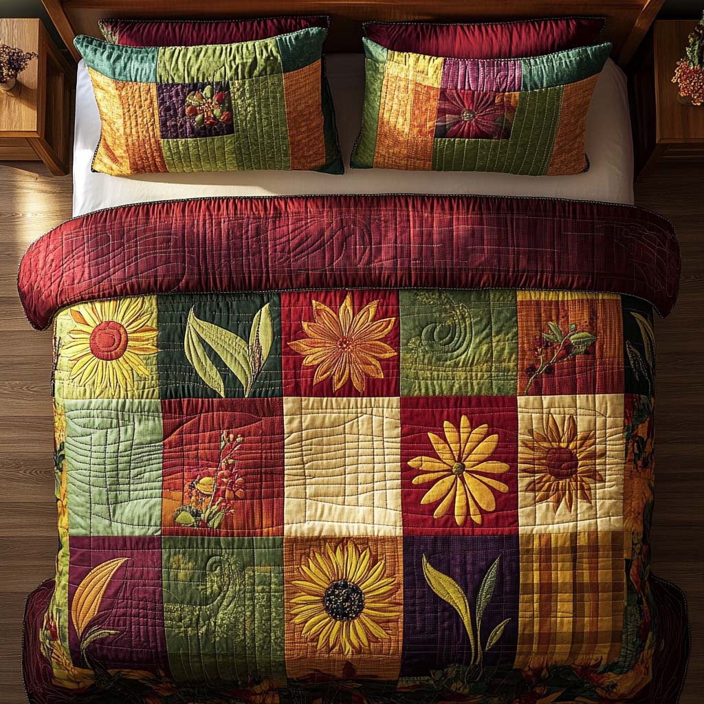 Autumn Blossom Joy 3-Piece Quilted Bedding Set - Single (59" x 70")
