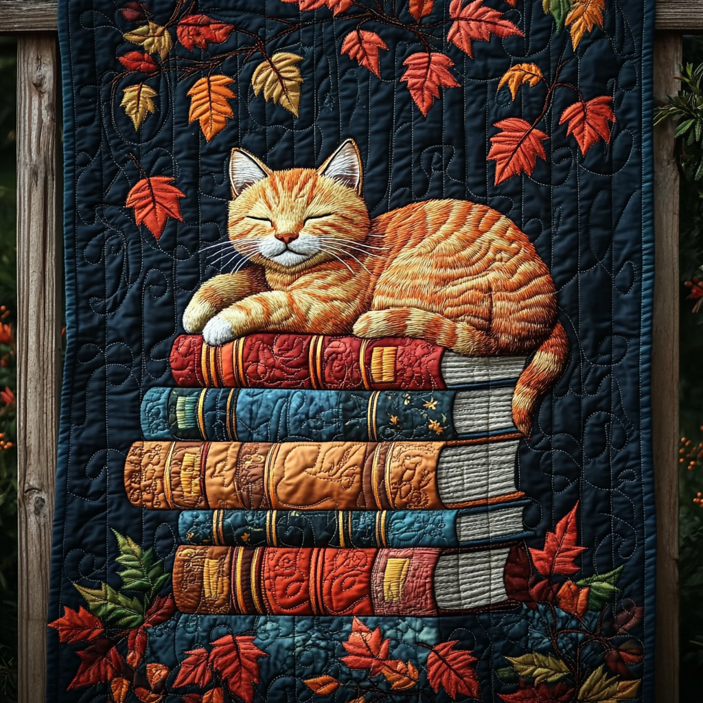 Autumn Book Kitten Quilted Blanket - Throw (55" x 60")