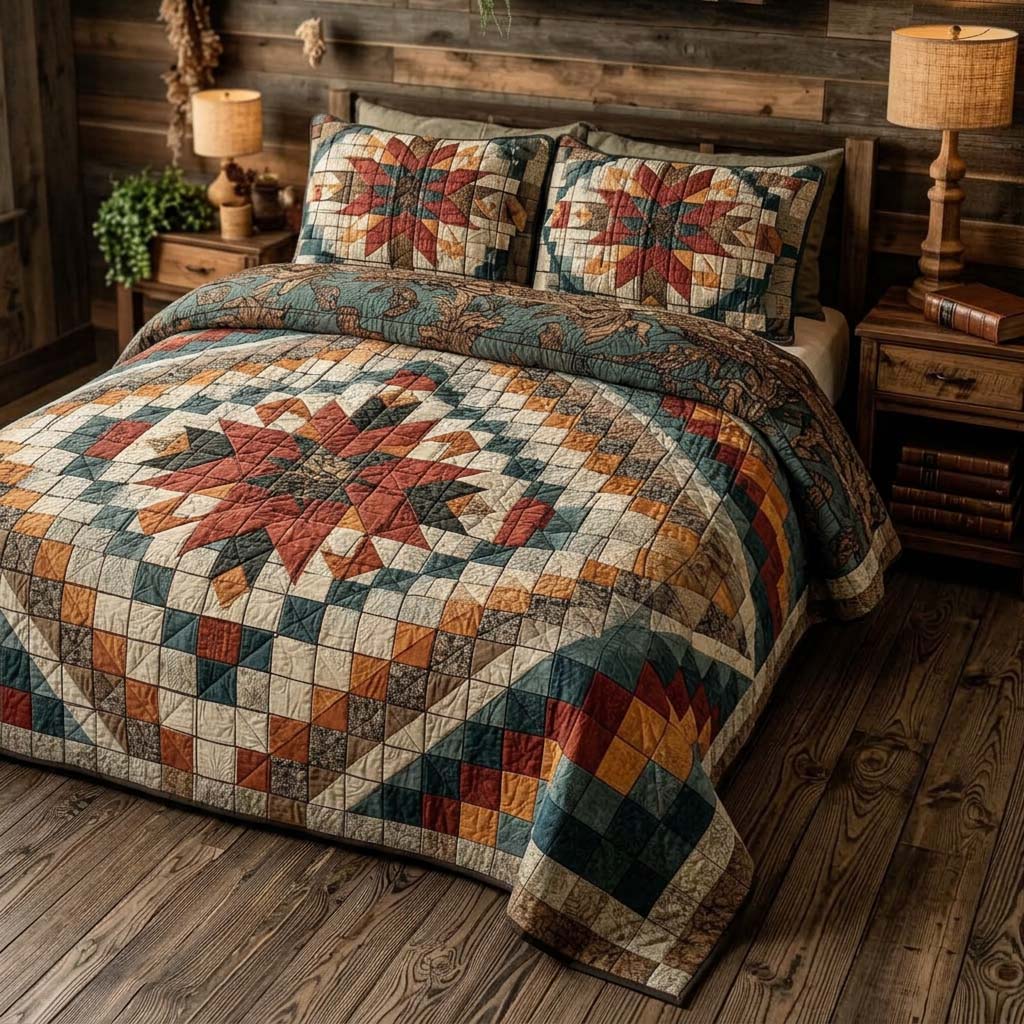 Autumn Canyon Patchwork 3-Piece Quilted Bedding Set - Single (59" x 70")