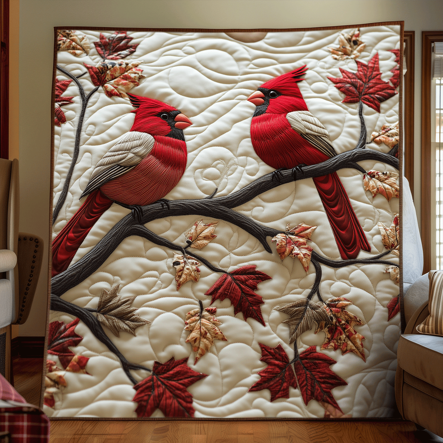 Autumn Cardinal Quilted Blanket - Throw (55" x 60")