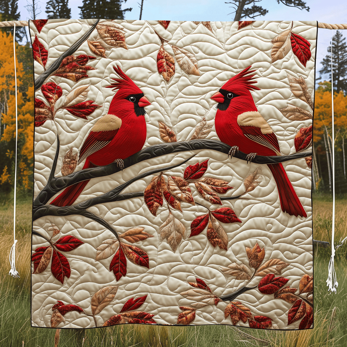 Autumn Cardinal Quilted Blanket - Throw (55" x 60")