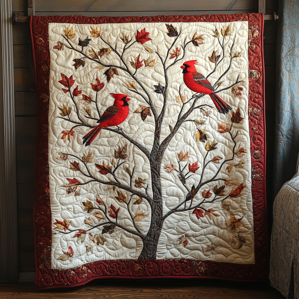 Autumn Cardinal Tree Quilted Blanket - Throw (55" x 60")