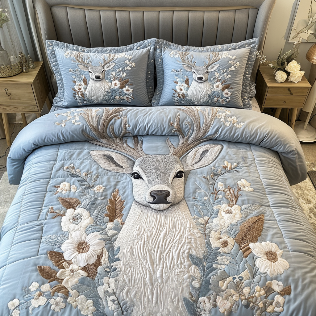 Autumn Deer 3-Piece Quilted Bedding Set - Single (59" x 70")